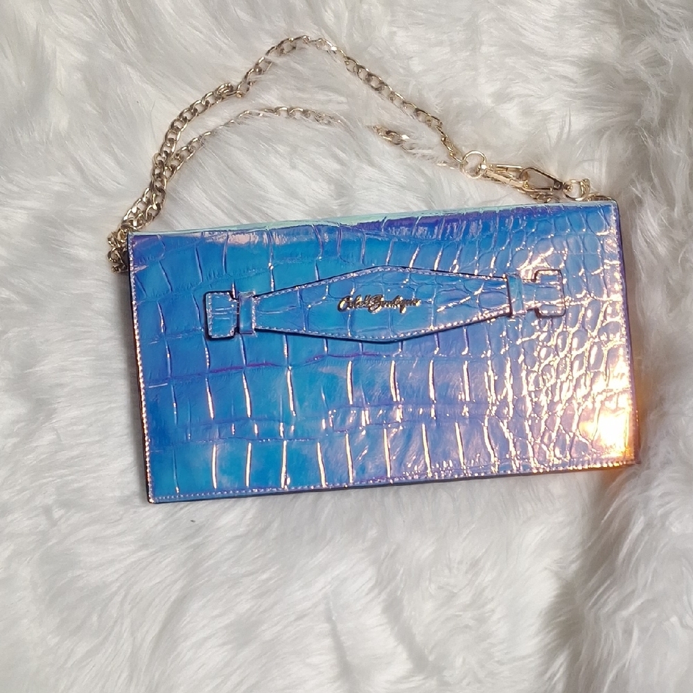 Iridescent Blue Croc-Embossed Women's Bag